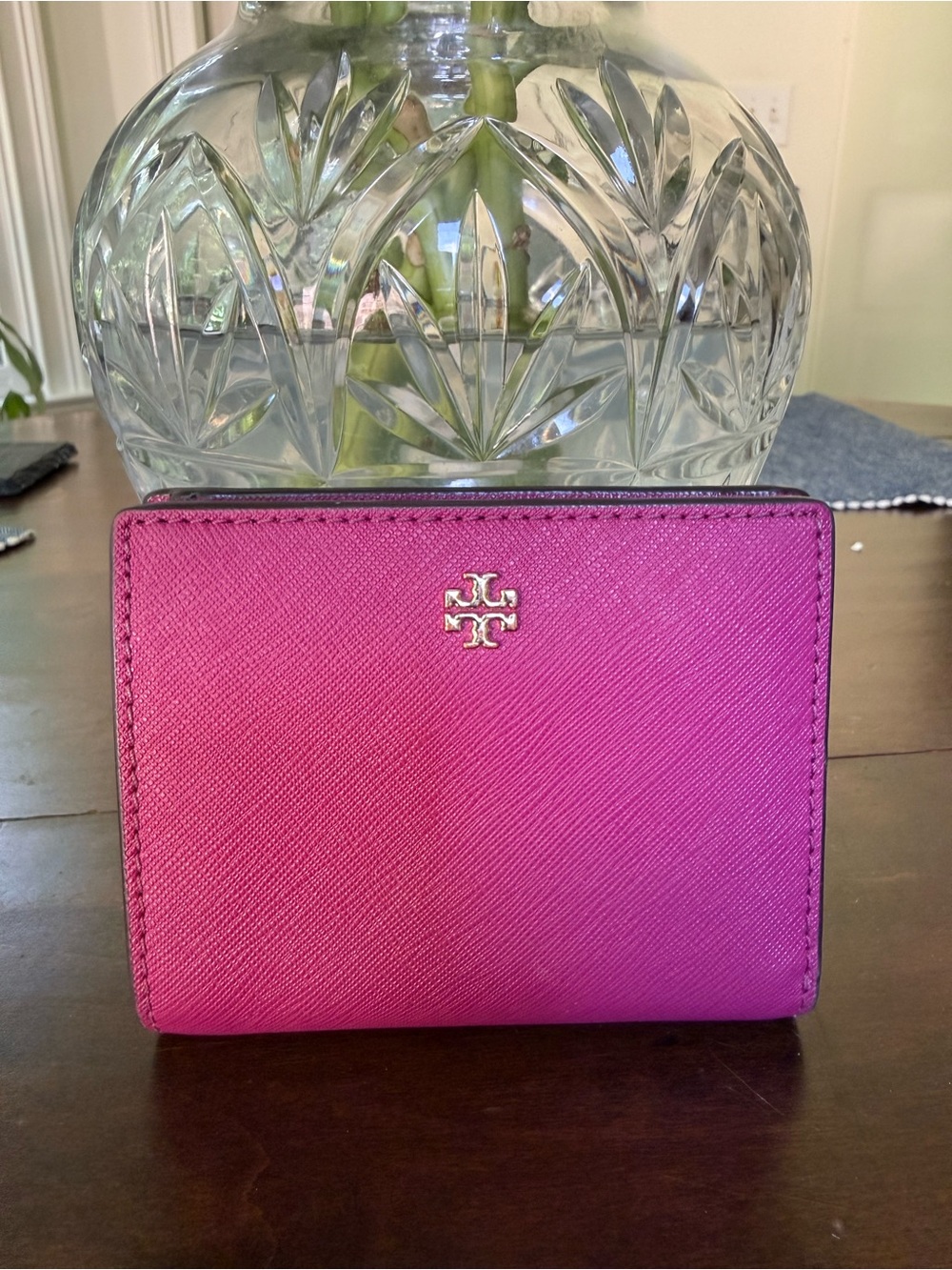 Tory Burch Hot Pink Saffiano Leather Compact Wallet